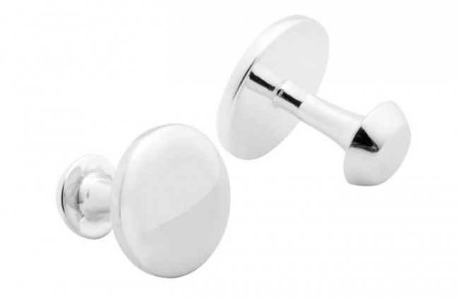 Sterling Silver Plain Domed Round Solid Post Cufflinks