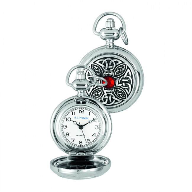 Chrome Celtic Quartz Pocket Watch With Chain