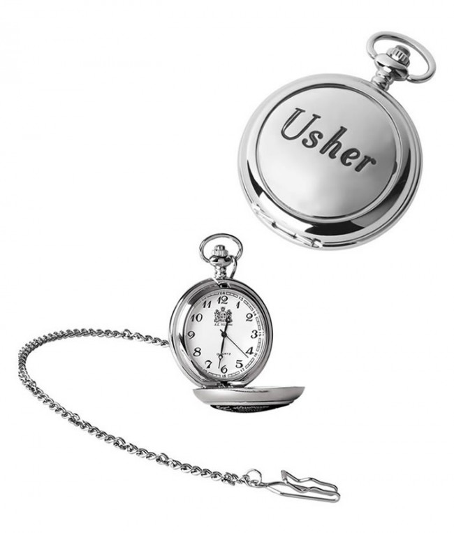 Chrome Usher Quartz Pocket Watch With Chain