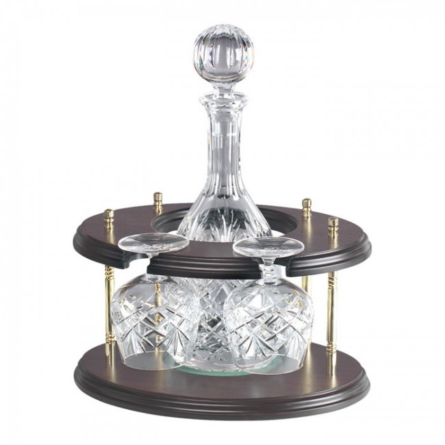 Crystal And Brass Brandy Decanter And 2 Glass Set