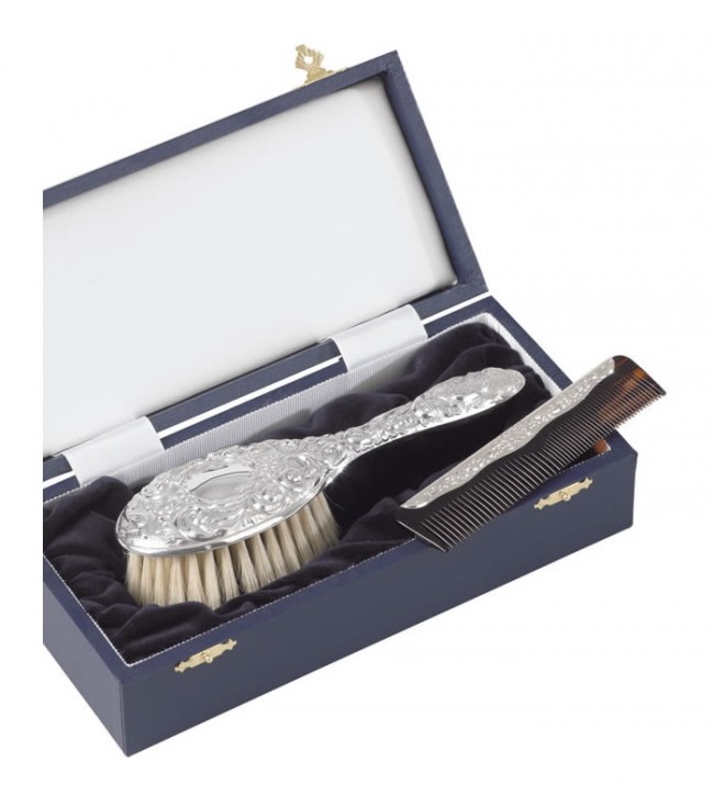 baby brush and comb set silver