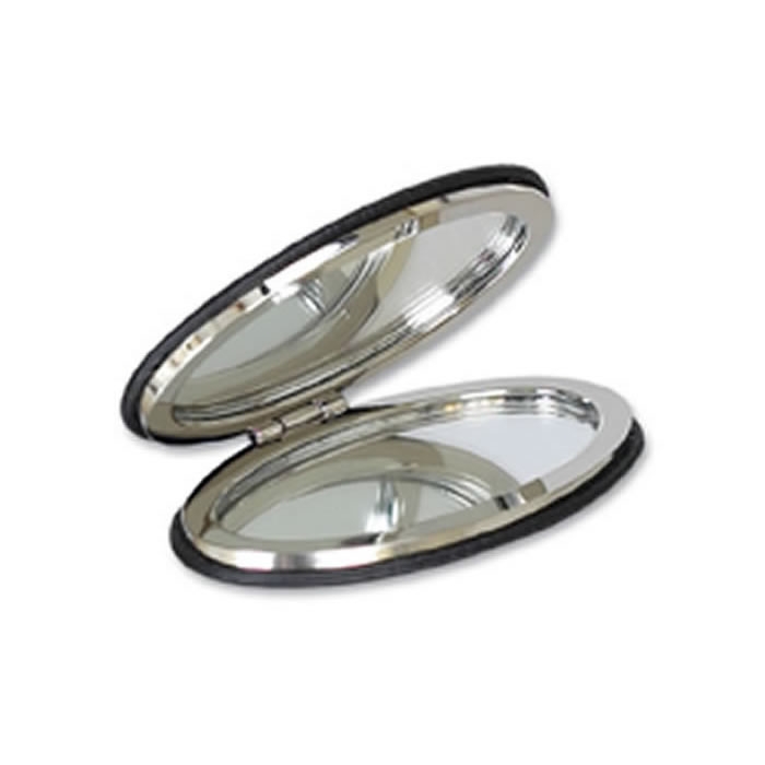 Black Leather Oval Compact Mirror