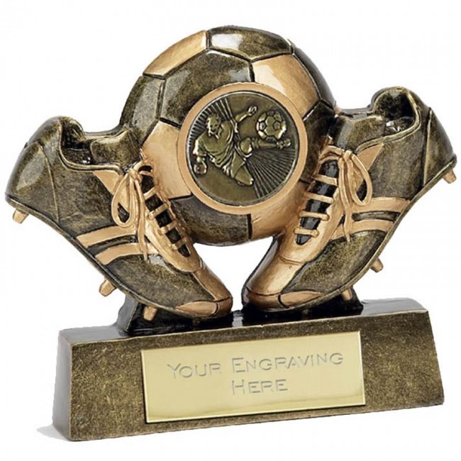 Premier 3D Boot Football Trophies 2 colours Antique Gold & Silver FREE Engraving 