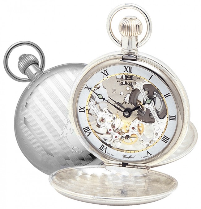 Sterling Silver Swiss Skeleton Unitas Style Movement Pocket Watch