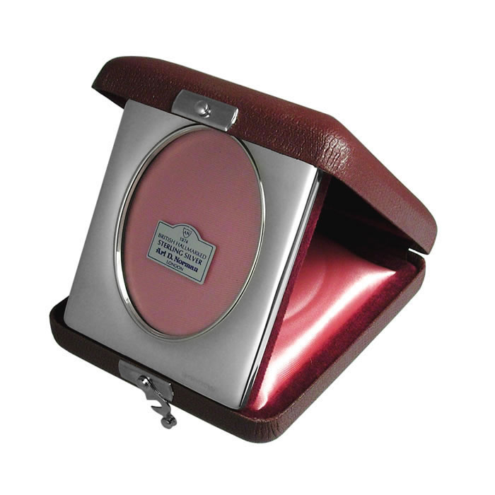Sterling Silver Leather Travel Oval Photo Frame