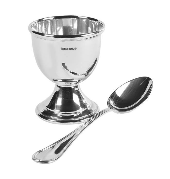 Sterling Silver Egg Cup And Spoon Simple Set