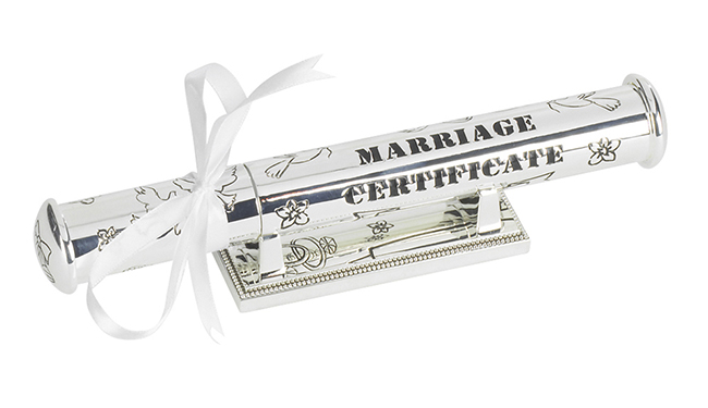 silver wedding ceticate holder